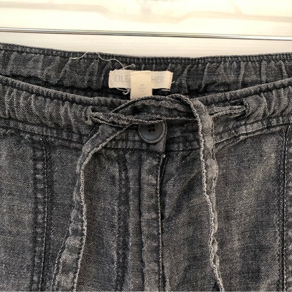 Eileen Fisher 100 linen wide leg crop drawstring pant w pockets indigo wash M - Picture 2 of 12